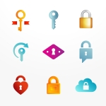Vector logo icons set based on key and secure lock symbols.
